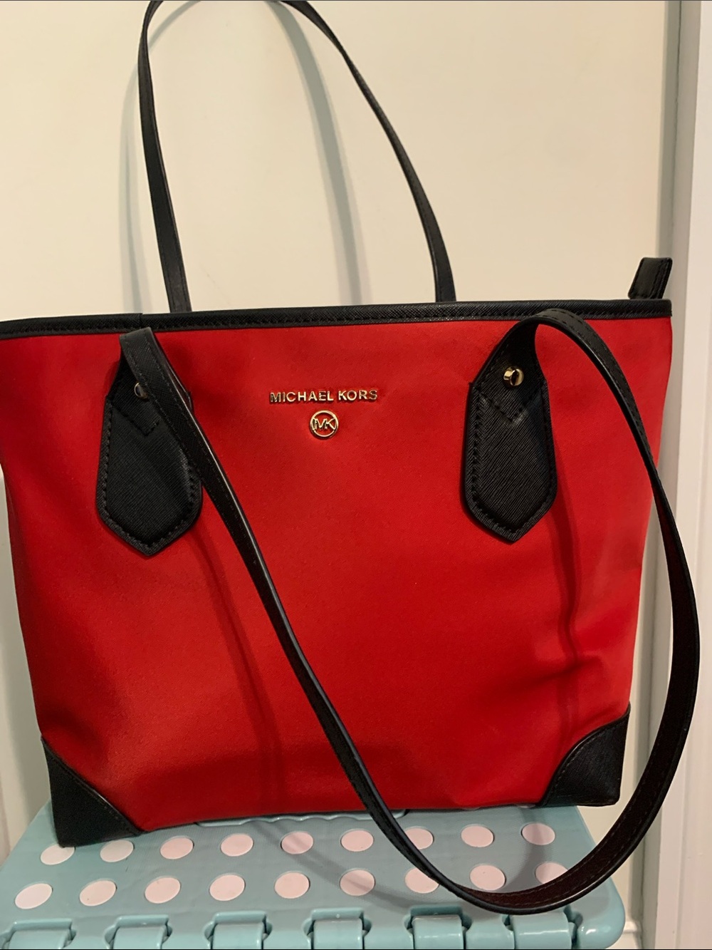 Michael Kors Red Nylon Tote with Black Trim